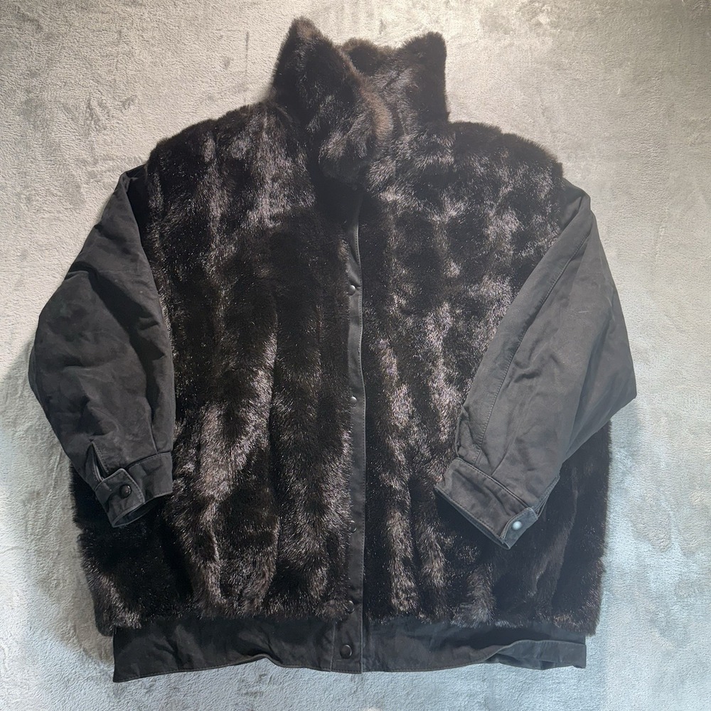 Vintage Dubrowsky & Perlbinder 2XL Black‎ Faux Fur Suede Sleeve Coat Union USA